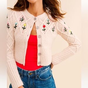 Kimchi Blue Urban Outfitters Bouquet Cardigan Crop Sweater Embroidered Floral XL